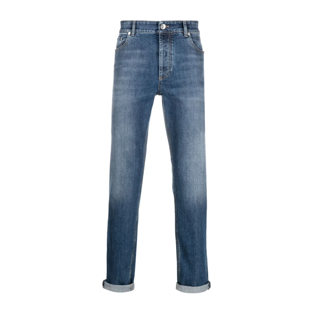Brunello Cucinelli Men's Blue Slim Fit Jeans, L, Mid-Rise Straight-Leg Jeans