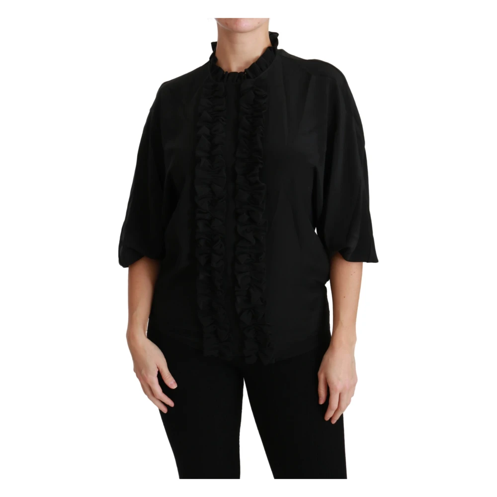 Dolce & Gabbana Women's Black Blouses,, Silk Ruffled Top Blouse 3XS