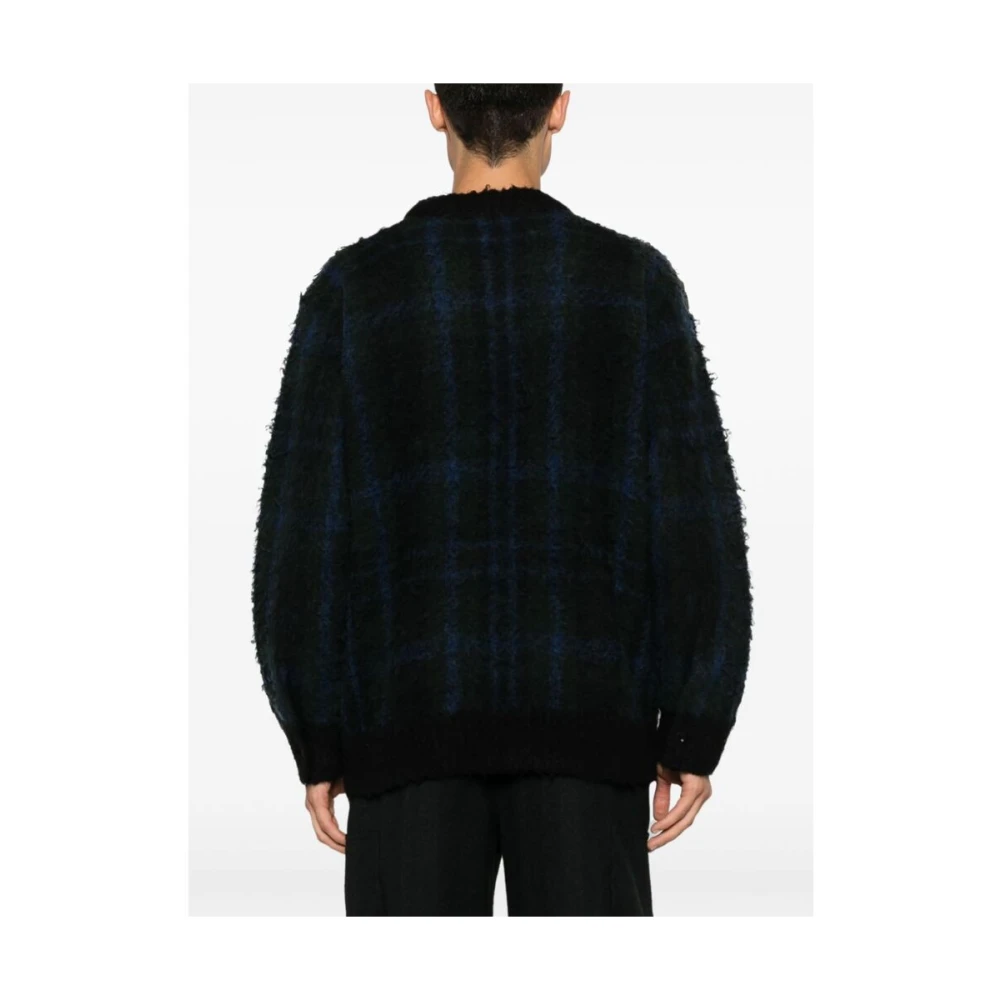 Sacai Geruite Patroon Wollen Trui Blue Heren