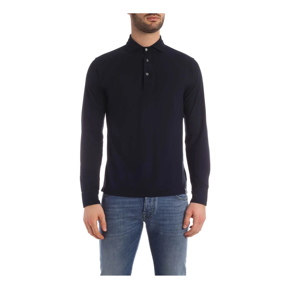 Drumohr Blauwe Katoenen Polo met Lange Mouwen Blue Heren