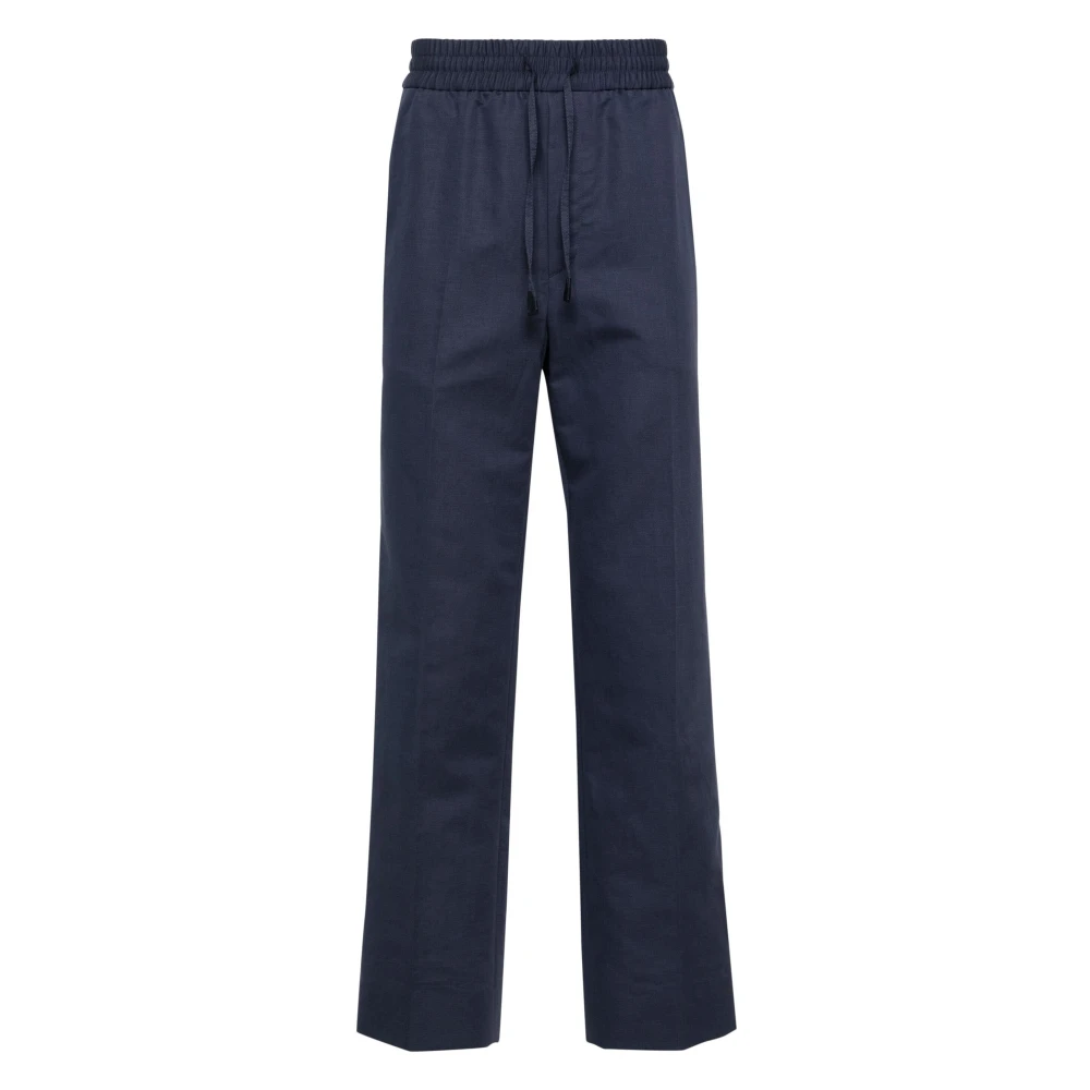 Brioni Casual Blauwe Linnen Katoenen Broek Blue Heren