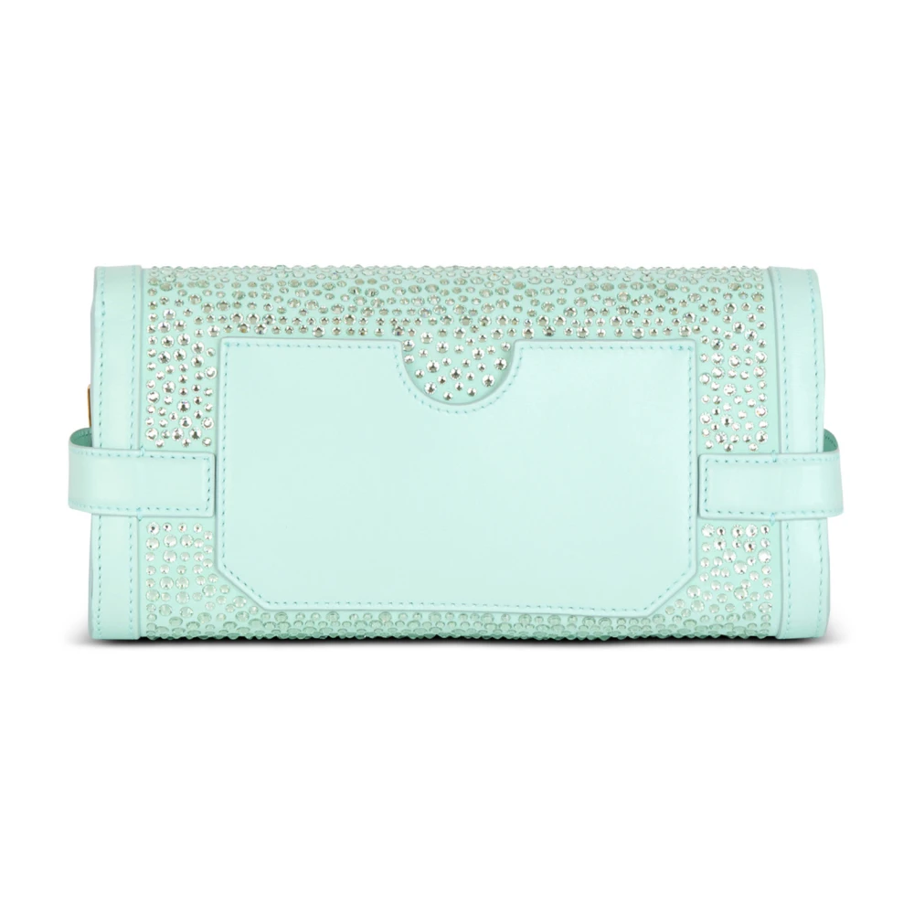 Balmain B-Buzz Pouch 23 in suède en strass Blue Dames