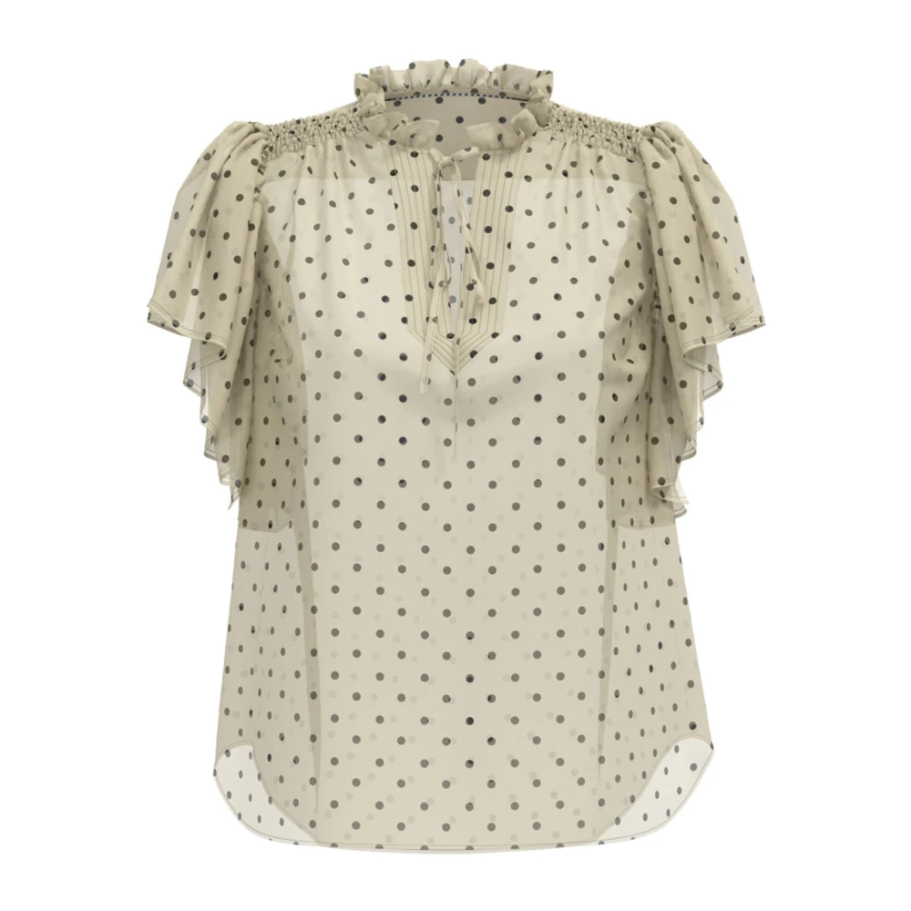 Co'Couture Blouse met stippenpatroon en ruches Beige Dames