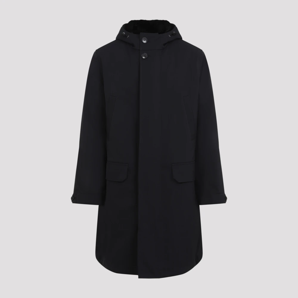 Yves Salomon Luxe Blauwe Leren Parka Jas Blue Heren