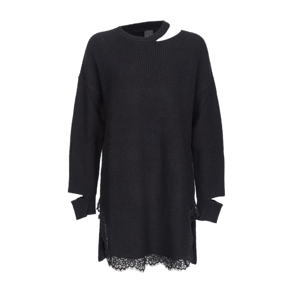 Pinko Kasjmiermix Gebreide Jurk met Kant Black Dames