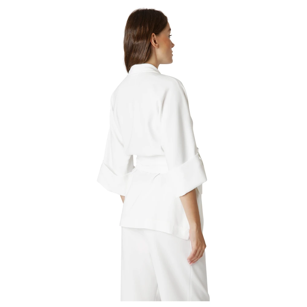 Eleventy Kimono Ceintuur Jas in Japans Triacetaat Polyester White Dames