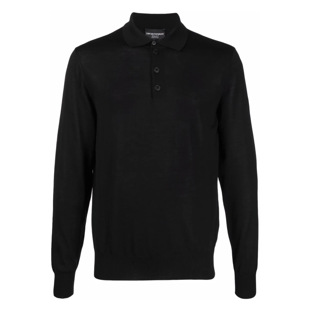 Emporio Armani Wollen Polo Shirt Black Heren