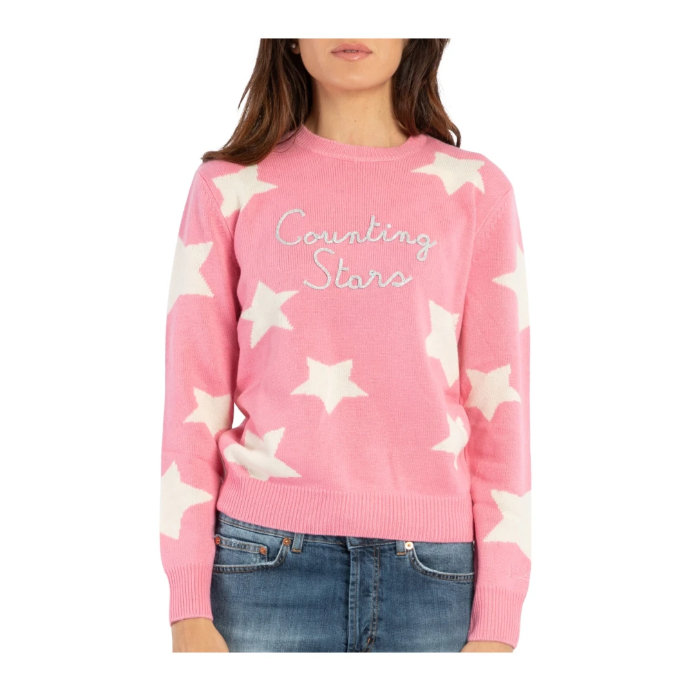 MC2 Saint Barth Roze Sweaters met All Over Sterrenprint en Counting Stars Borduursel Pink Dames