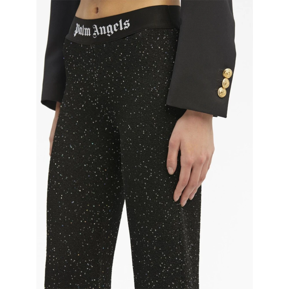 Palm Angels Zwarte Gebreide Broek met All Over Pailletten Black Dames