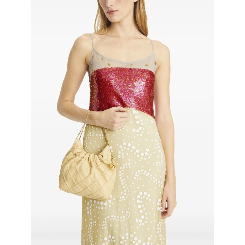TORY BURCH Gele Leren Trekkoordtas met Ketting Yellow Dames