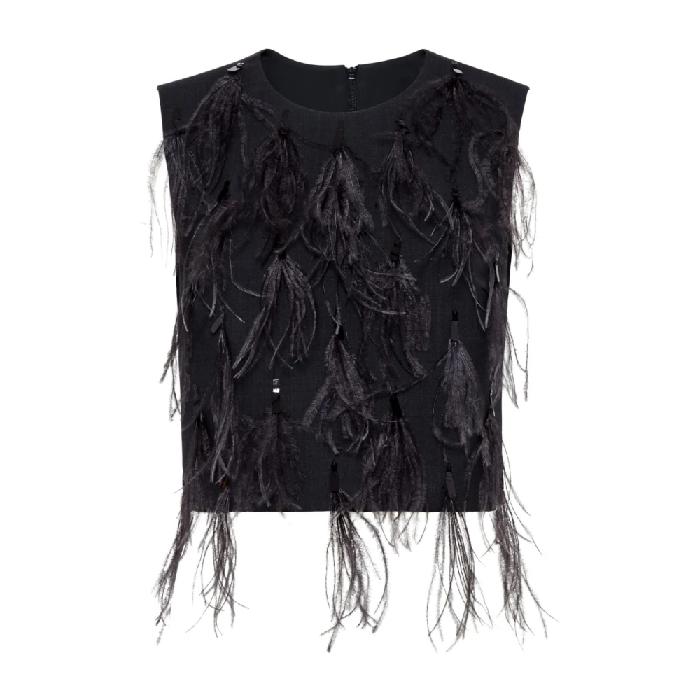 BRUNELLO CUCINELLI Zwarte Veer Detail Top Black Dames