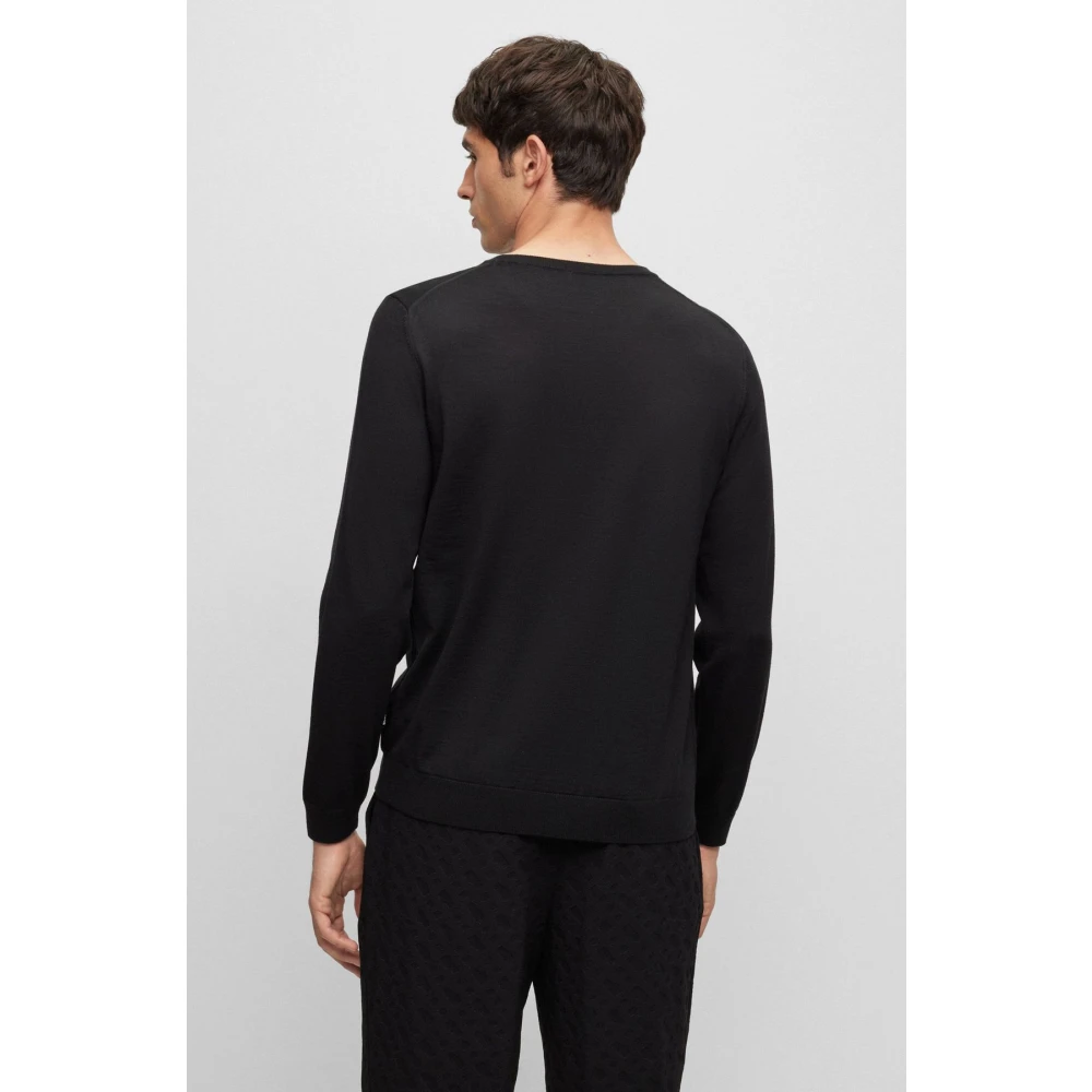 Boss Slim Fit Wollen Trui Black Heren