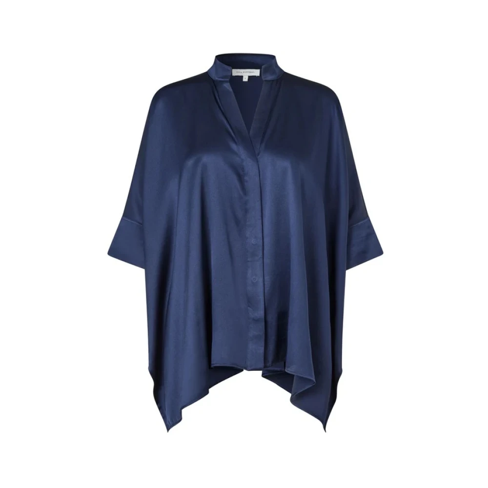Dea Kudibal Zijden oversized blouse met V-hals Blue Dames