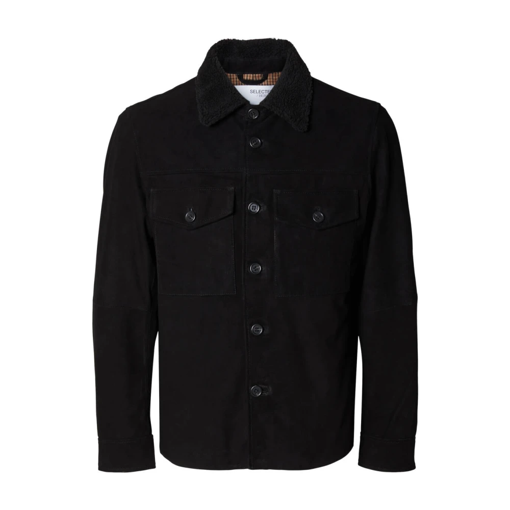 Selected Homme Suede Overshirt Stijlvolle Herenmode Black Heren
