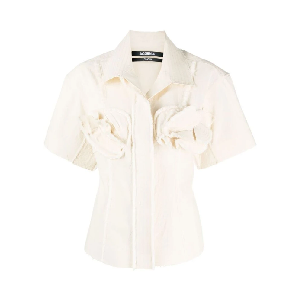 Jacquemus Off-White Gerimpeld Overhemd Beige Dames