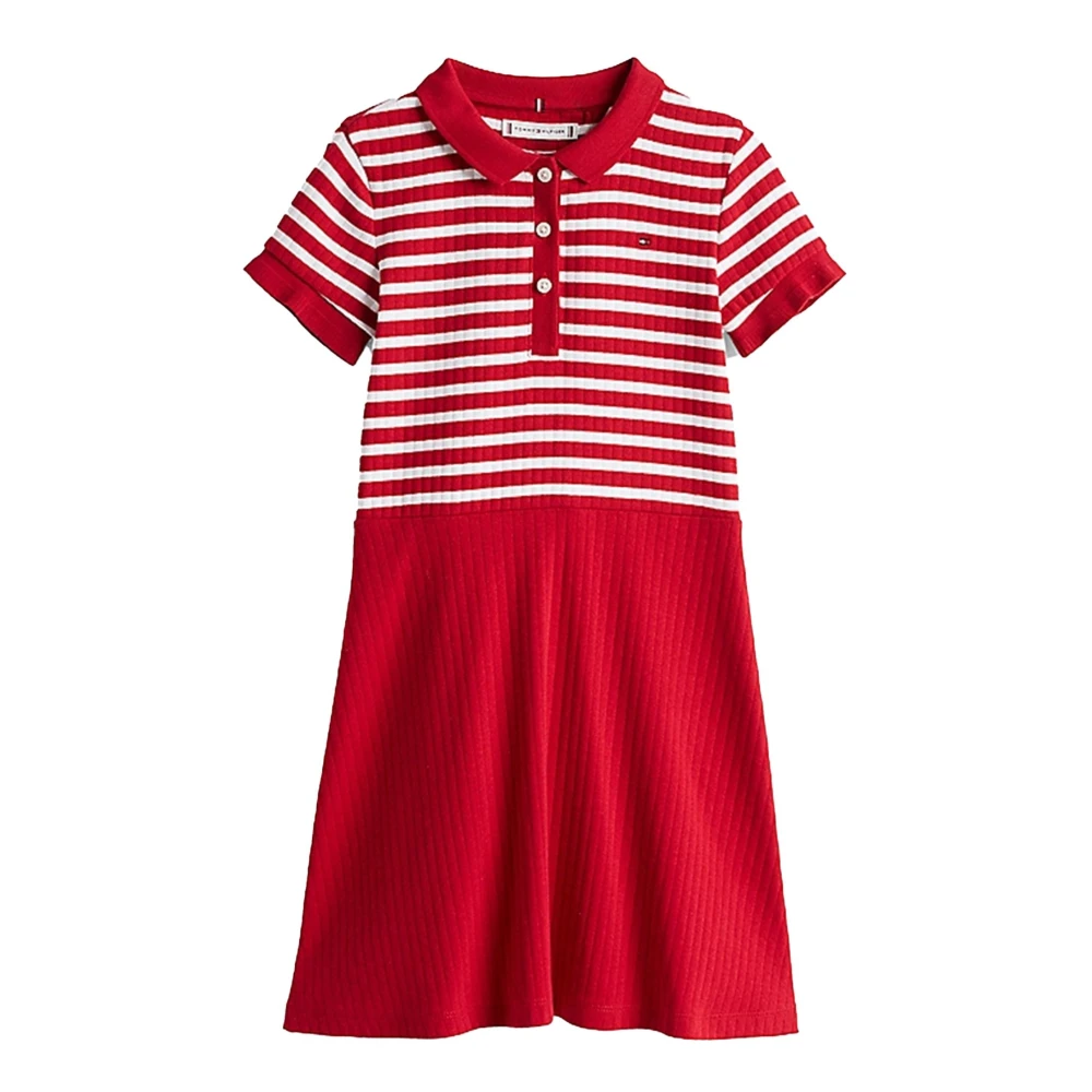 Tommy Hilfiger Randig Polo Klänning Red, Flicka