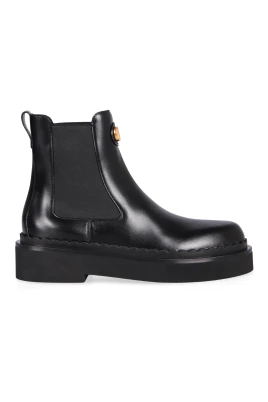 Svarta Läder Chelsea Boots Elastiska Insatser