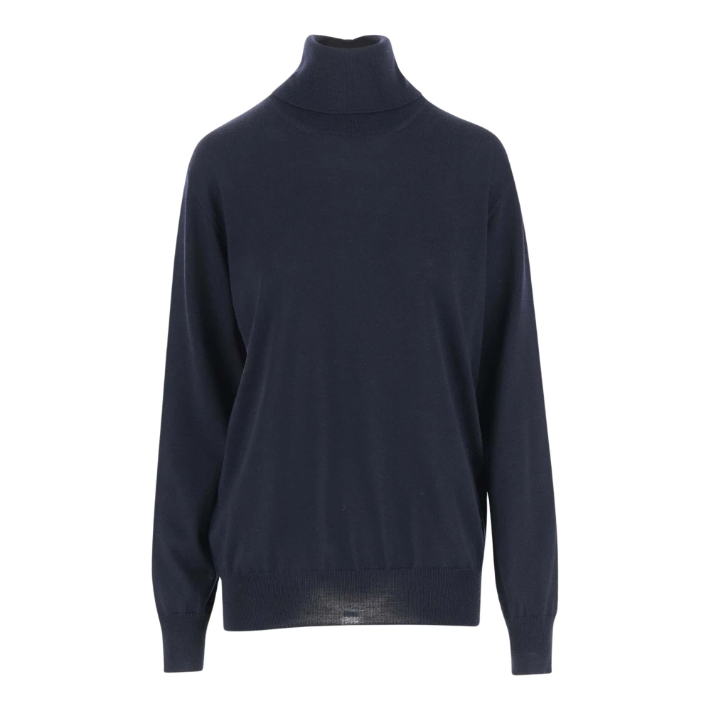 Jil Sander Wollen Pullover Hoge Hals Marineblauw Blue Dames