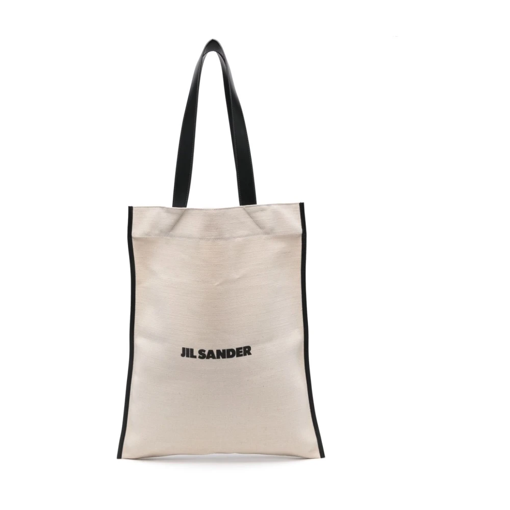 Jil Sander Canvas Läder Tote Väska Elfenben Vit White, Dam