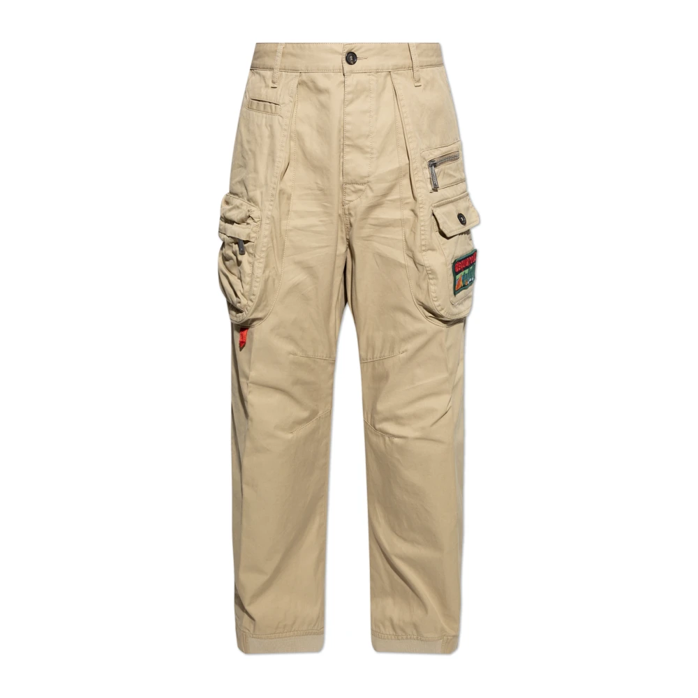 Dsquared2 Men's Beige Slim-Fit Trousers,, Trousers With Patches Medium
