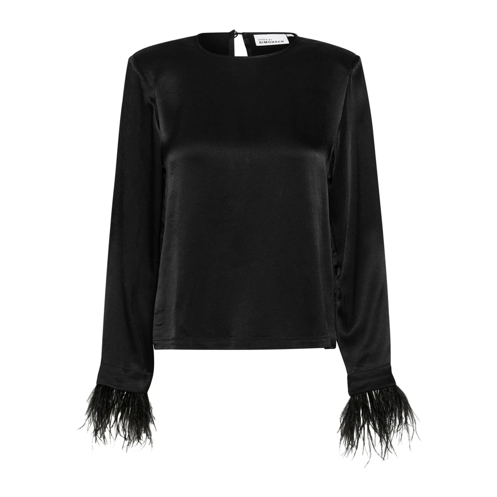 Karen by Simonsen Meteorietblouse met Veerdetails Black Dames