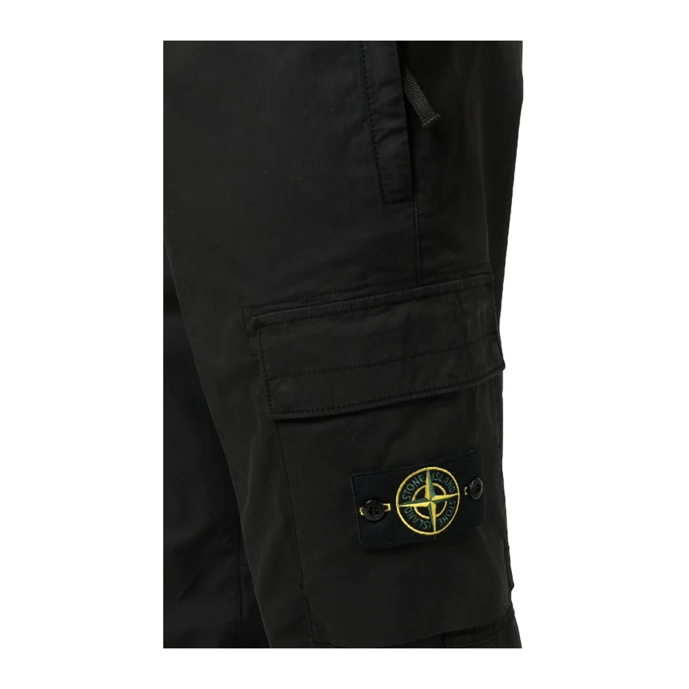 Stone Island Zwarte Cargo Broek Superior Pima Katoen Black Heren