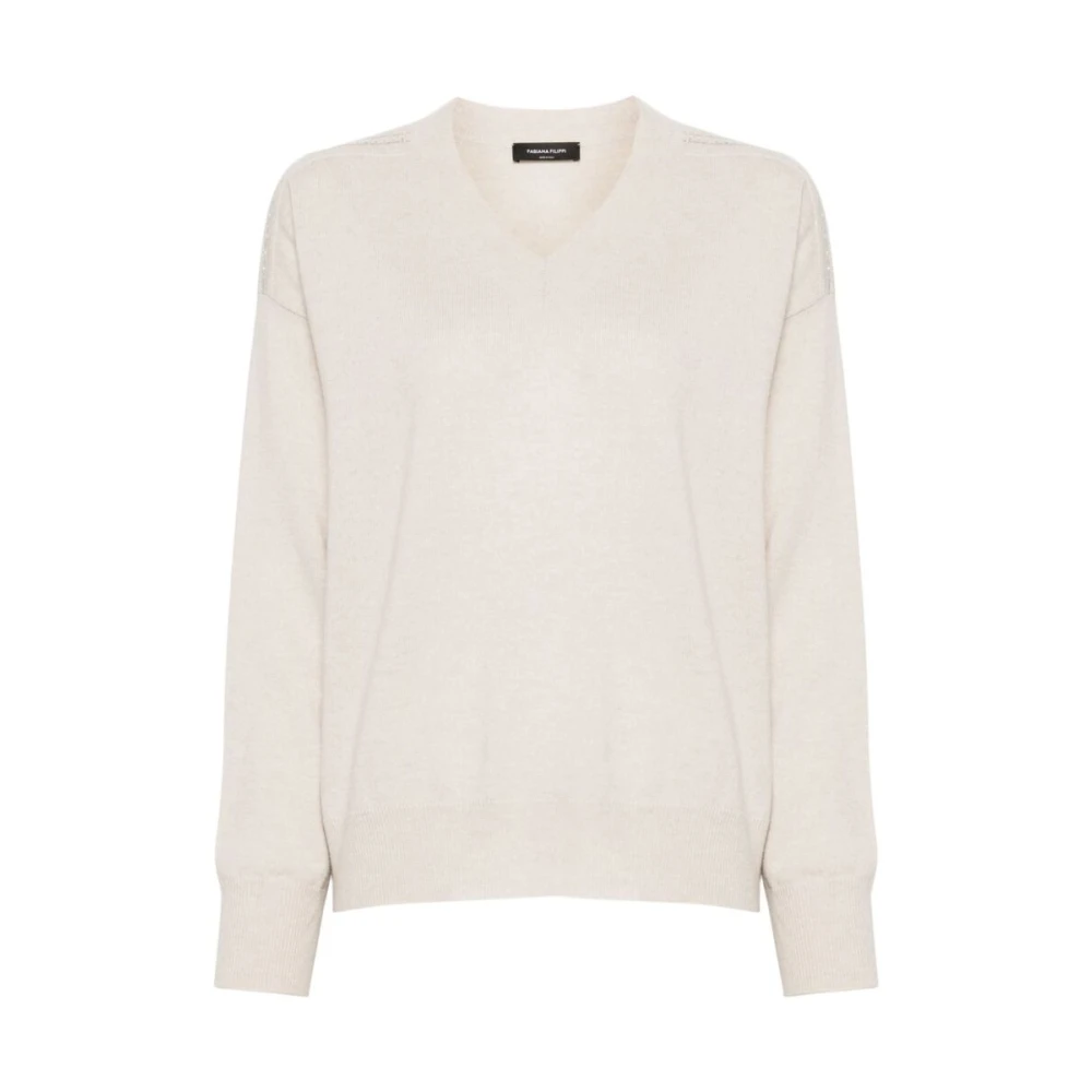Fabiana Filippi Kasjmier Gebreide V-Hals Trui Beige Dames