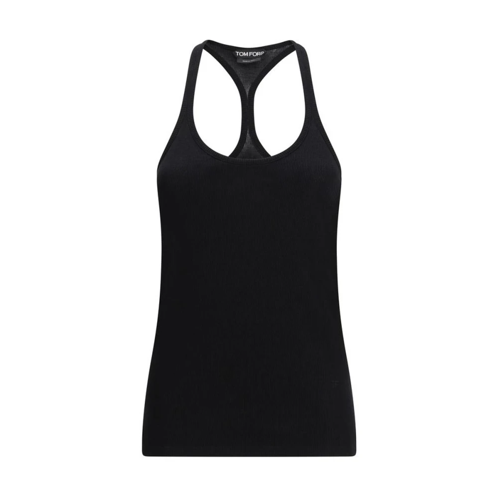 Tom Ford Women's Black Sleeveless Tops, 2XS, Silk Blend Rib Jersey One Shoulder Top