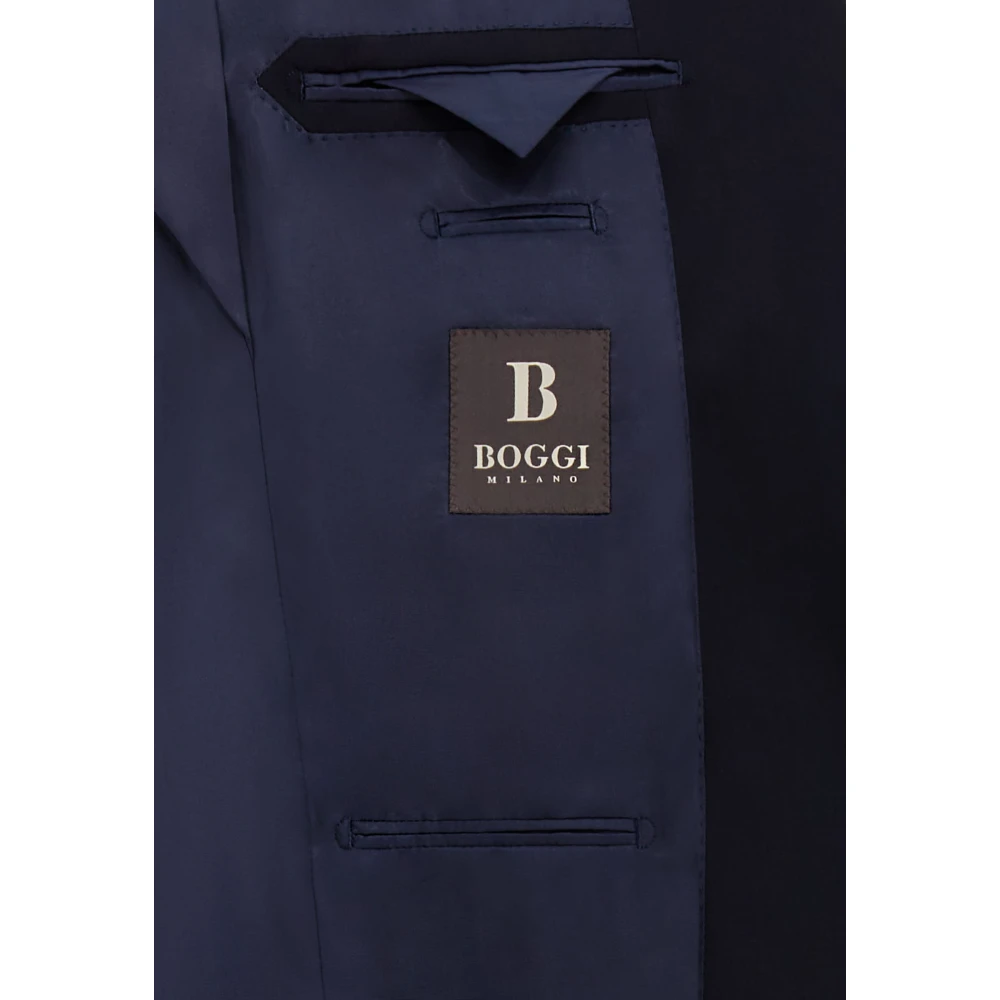 Boggi Milano Micro Herringbone Suit in Stretch Pure Wool Blue Heren