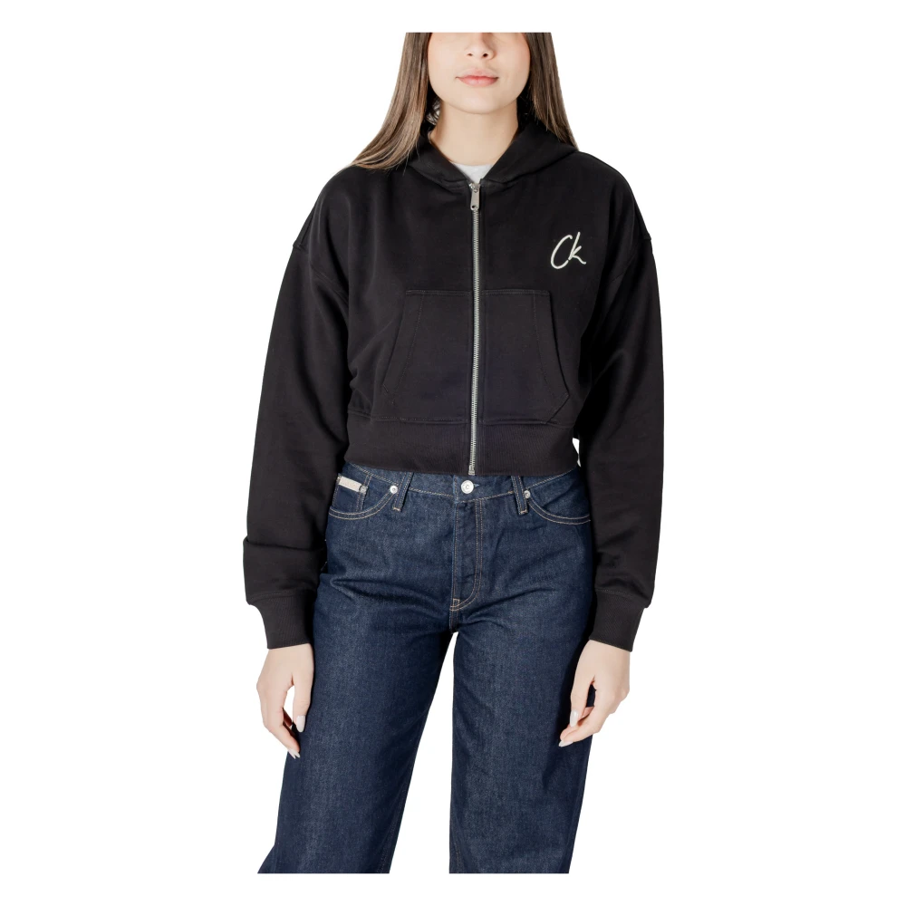 Calvin Klein Jeans Women's Black Zip-Throughs,, Zip-Up Hoodie With Pockets Medium