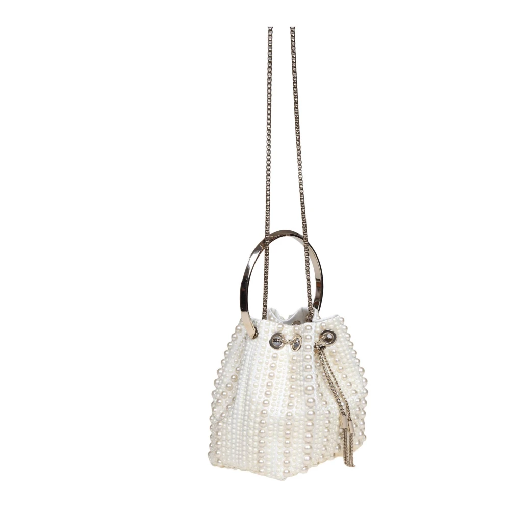 Jimmy Choo Parel Satijnen Emmer Tas met Ketting Beige Dames