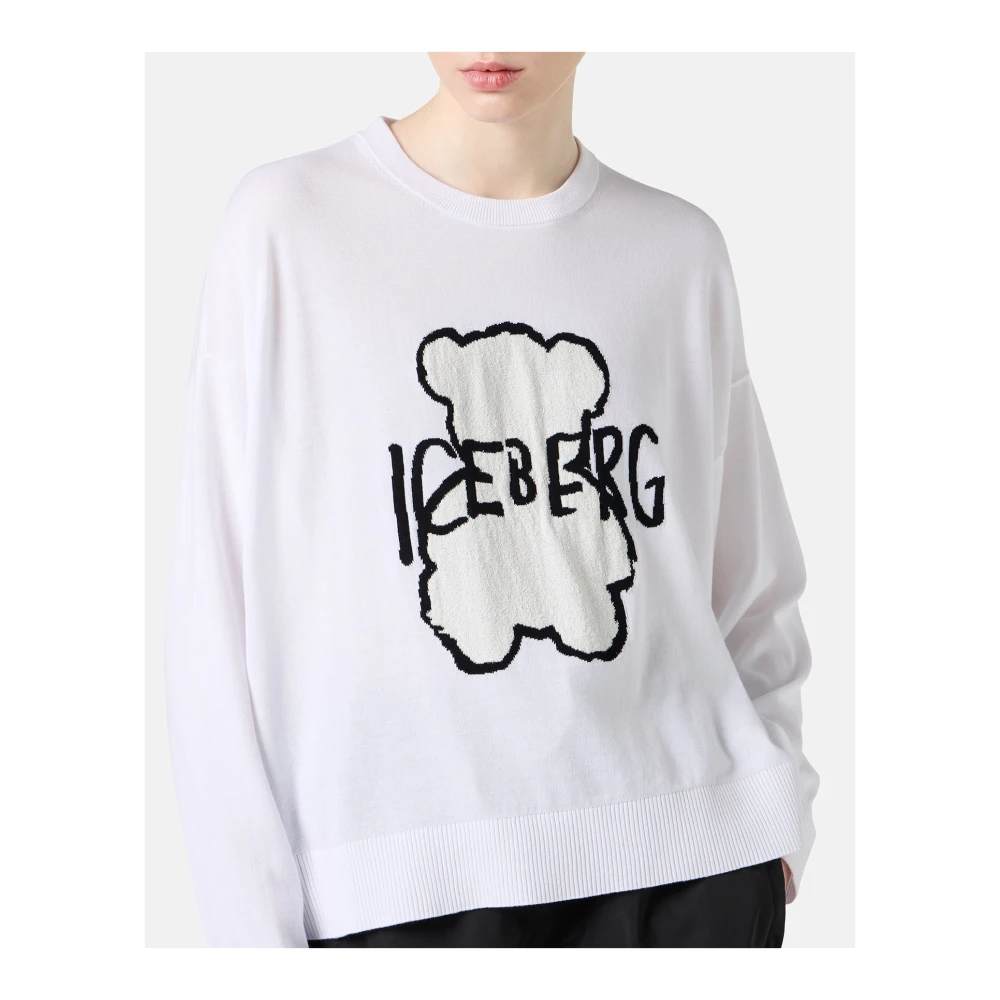 Iceberg Witte crew neck sweater van superdunne katoen White Dames