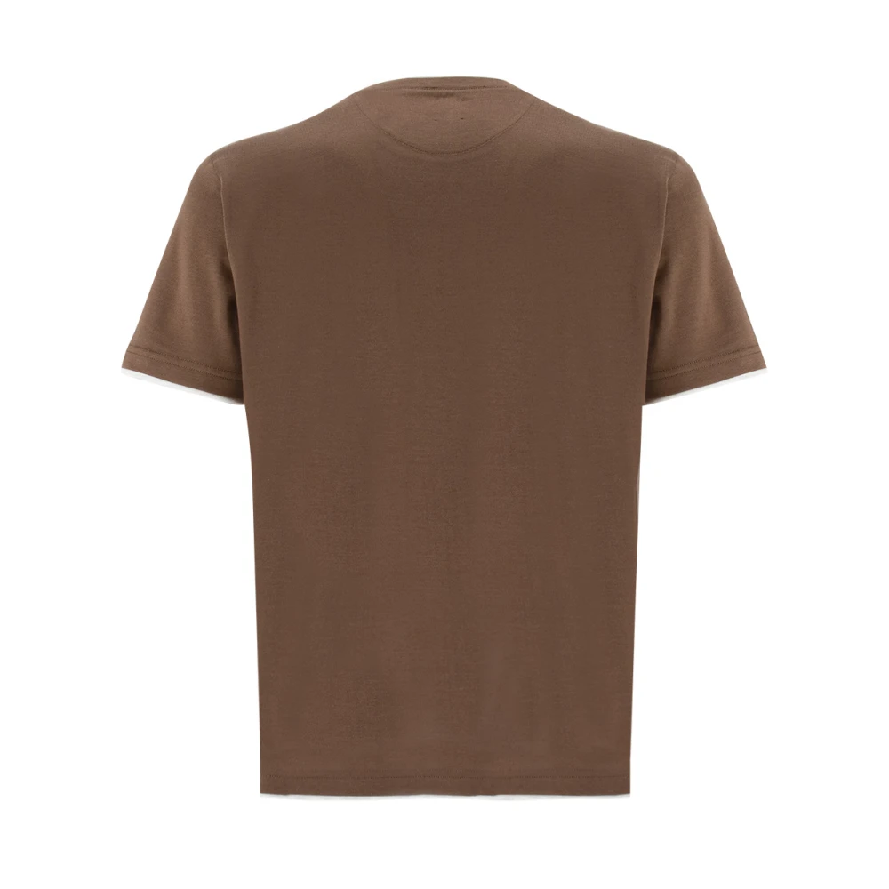 Eleventy Contrasterende Detail Crewneck T-shirt Brown Heren