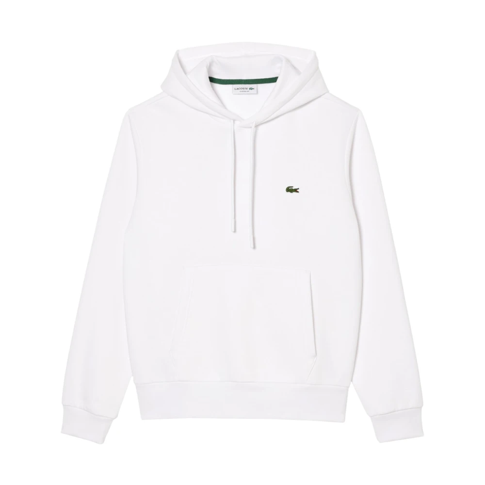Lacoste Men's White Cotton Hoodie With Kangaroo Pocket