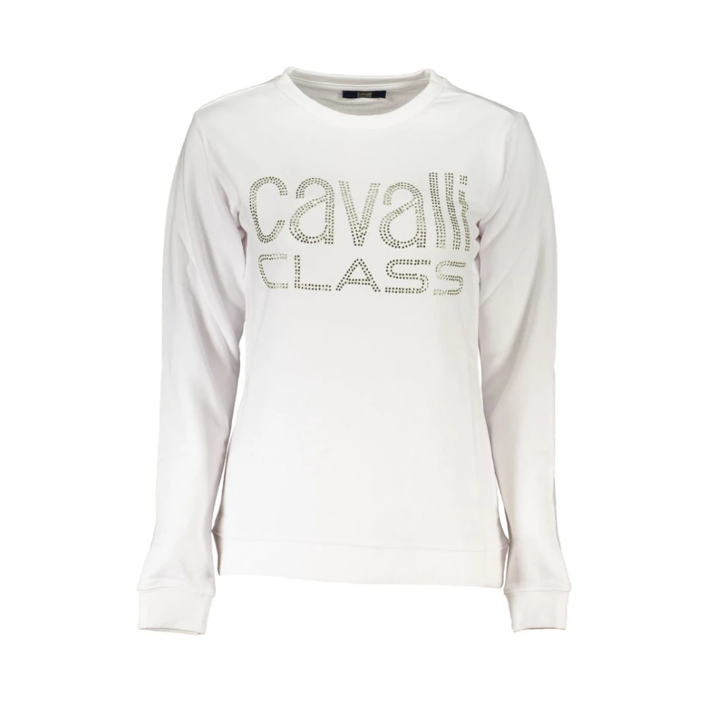 Cavalli Class Stijlvolle katoenen sweatshirt met strass White Dames