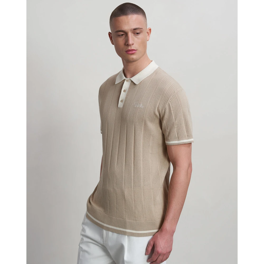 Filling Pieces Knit Polo White Pepper Beige Heren