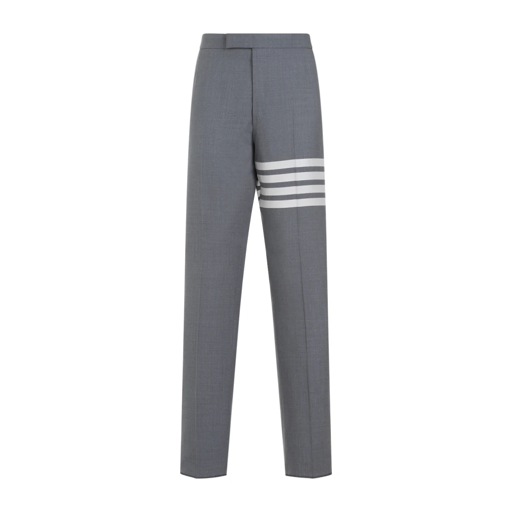Thom Browne Men's Gray Wool Pants With Signature Stripes