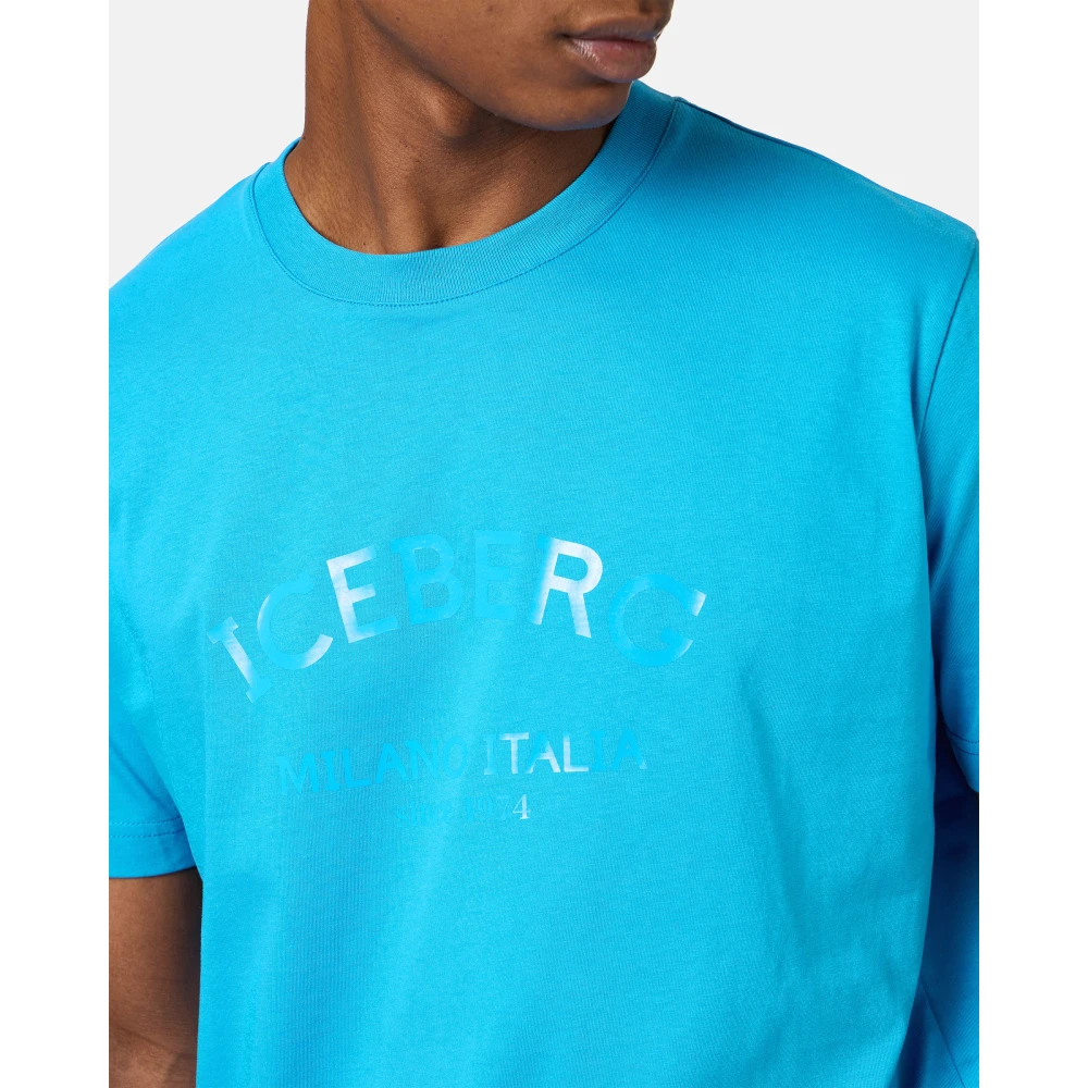 Iceberg Kobaltblauw katoenen jersey T-shirt met logo Blue Heren