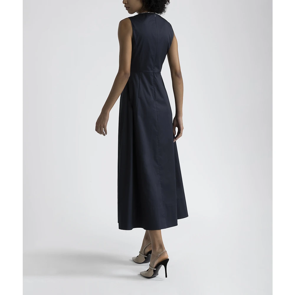 PESERICO Lange uitlopende katoenen jurk Blue Dames