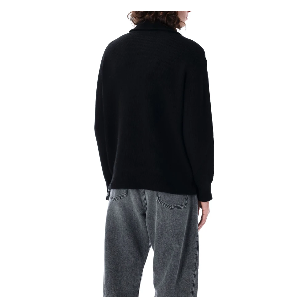 JW Anderson Zwarte Gebreide Half-Zip Sweater Anker Black Heren