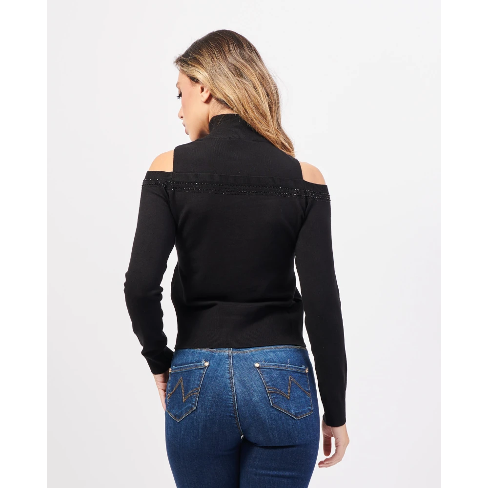 Gaudi Zwarte trui met strass en cut out schouders Black Dames