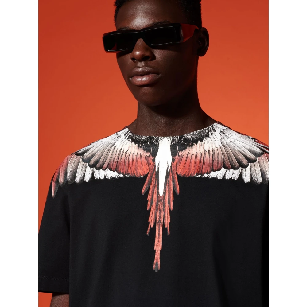 Marcelo Burlon Icon Wings T-shirt Zwart Koraalrood Black Heren