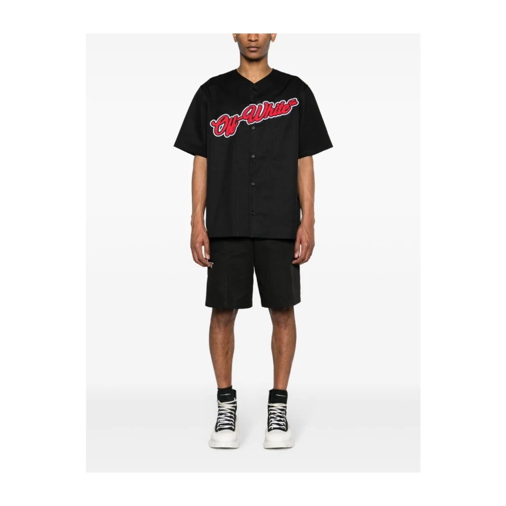 Off White Zwarte Katoenen Baseball Shirt met Logo Borduurwerk Black Heren