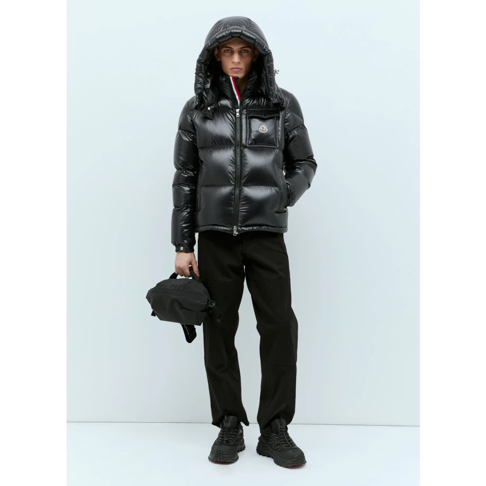 Moncler Gewatteerde korte donsjas met capuchon Black Heren