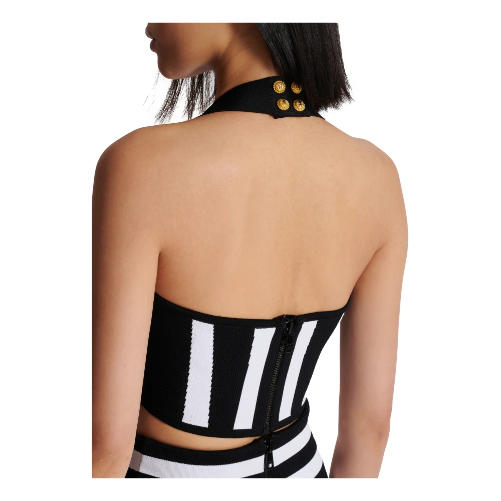 Balmain Gestreepte gebreide halternek top Black Dames