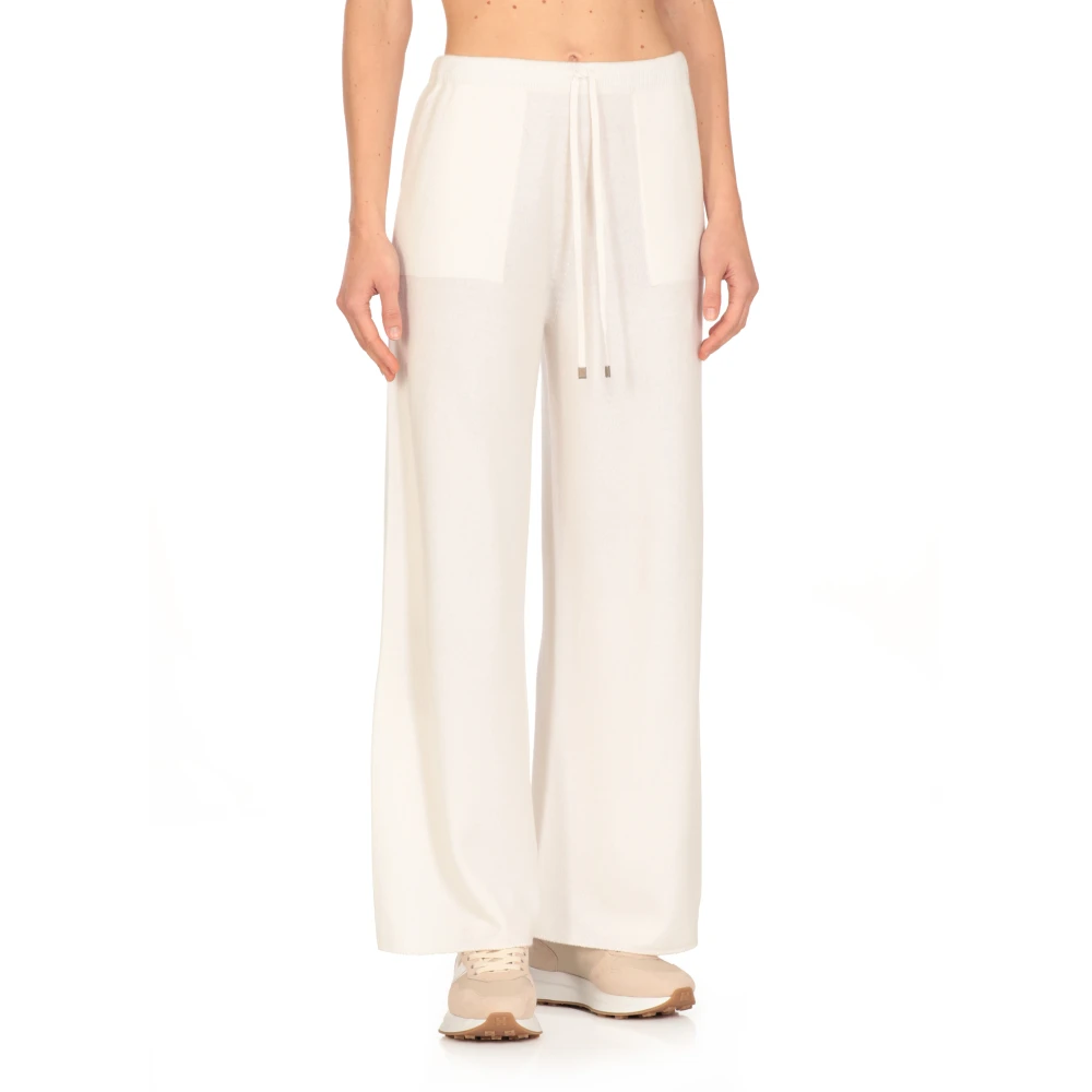Antonelli Firenze Ivoor Wol Zijde Broek Elastische Taille Beige Dames