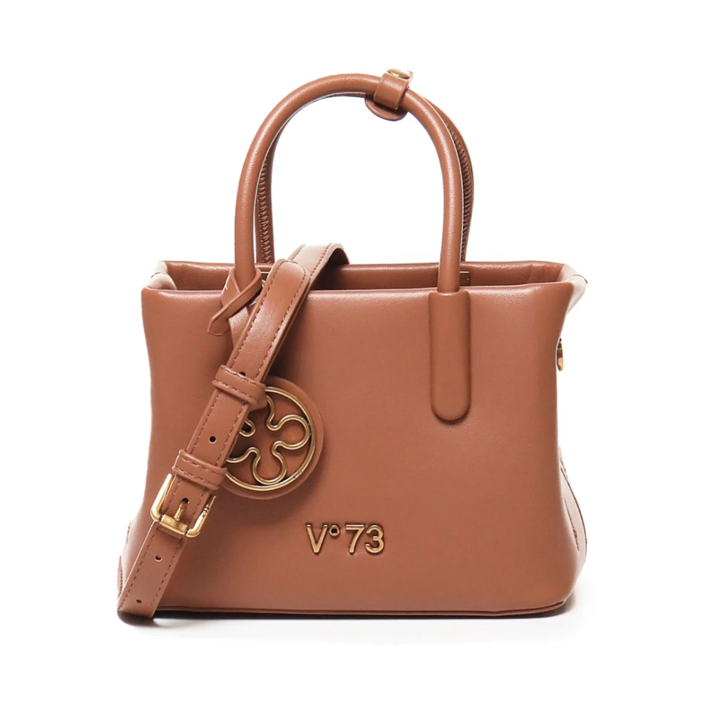 V73 Leren schoudertas met metalen logo Brown Dames