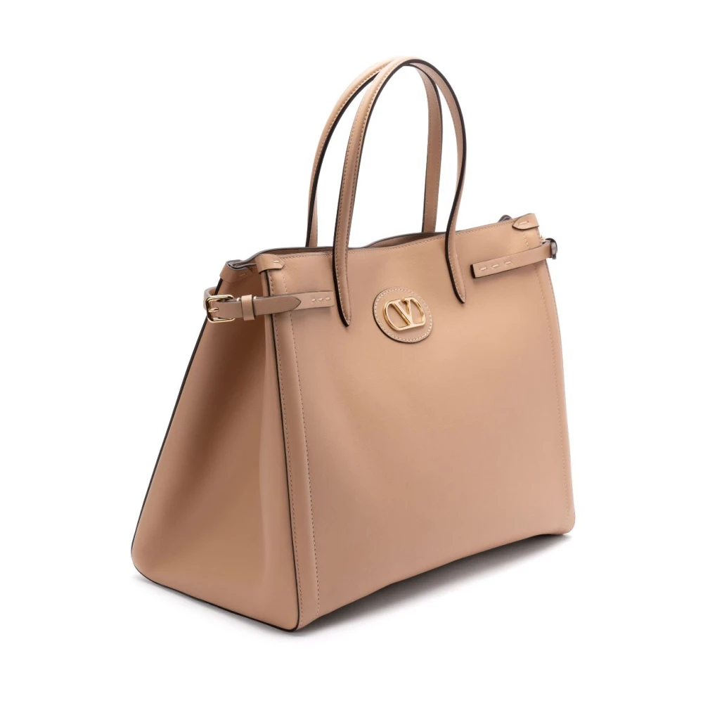Valentino Garavani Beige Leren Tote Tas VLogo Detail Beige Dames