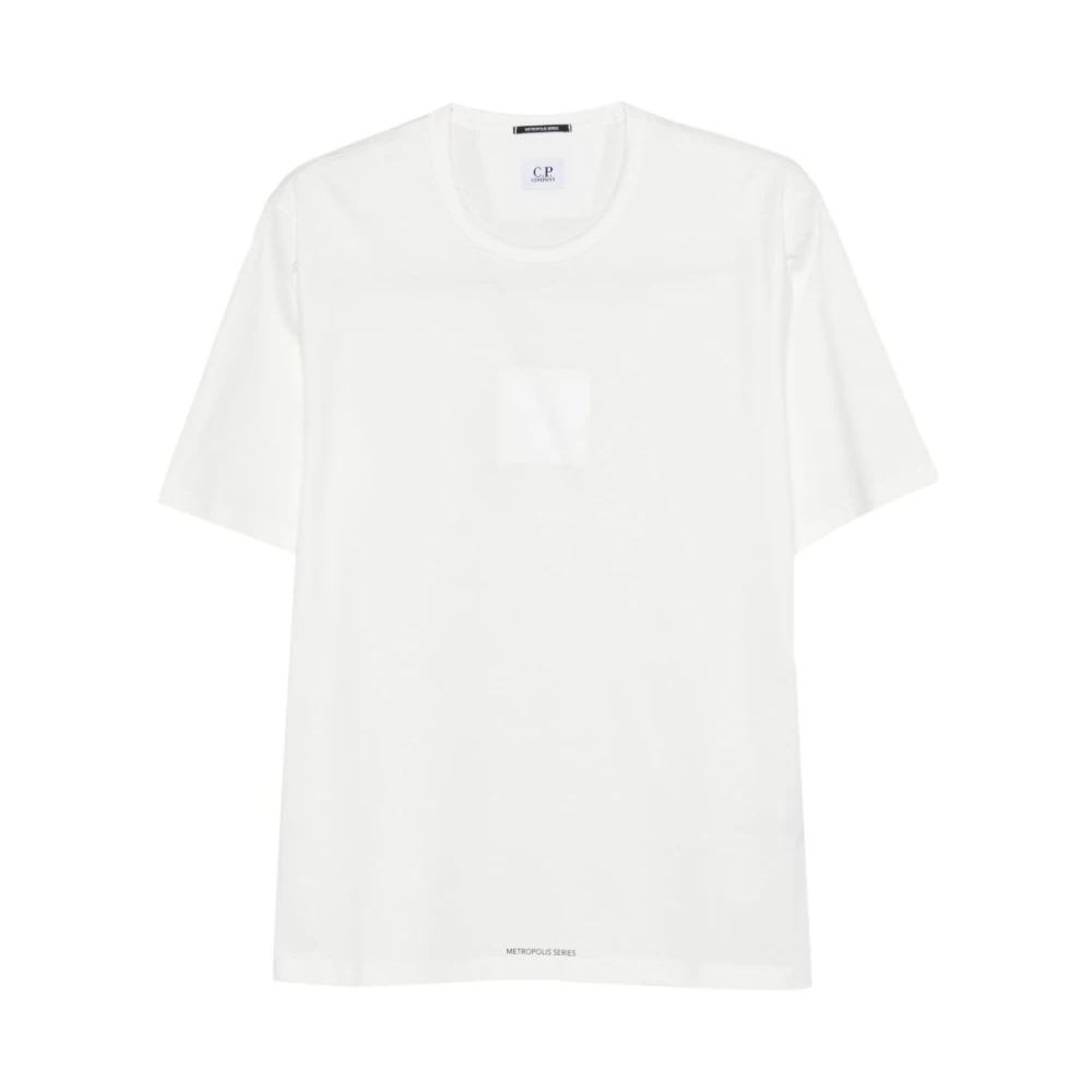 C.p. Company Men's White T-Shirts, L, Square Logo Crew Neck Short Sleeve T-Shirt