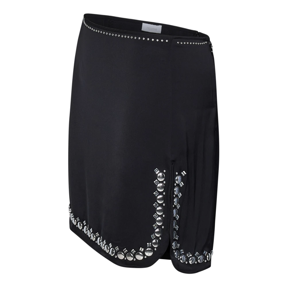 Paco Rabanne Zwarte Satijnen Minirok met Zilveren Studs Black Dames